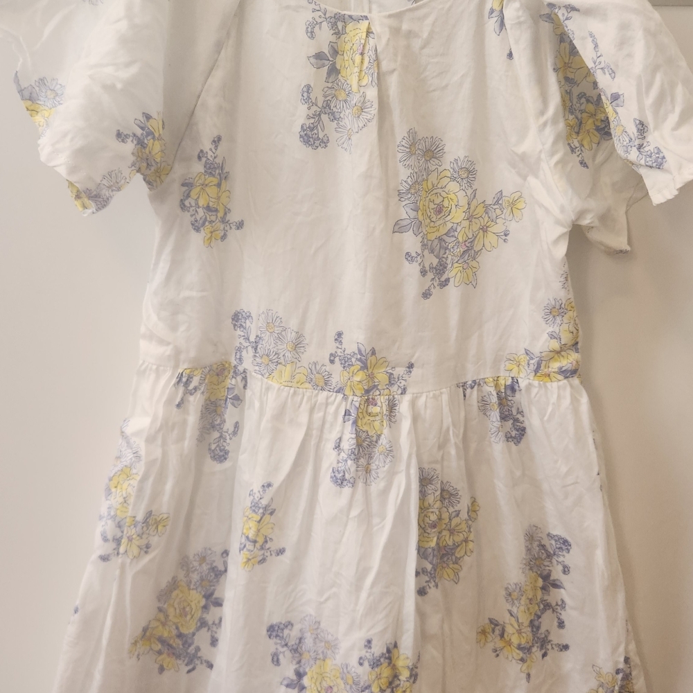 Charming Floral Kids Dress in White and Yellow